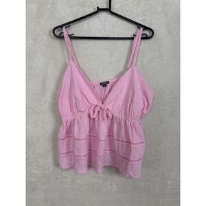 Coquette Pink Babydoll Cami‎ Top Tie Front Ruffle Cottagecore Barbie Feminine